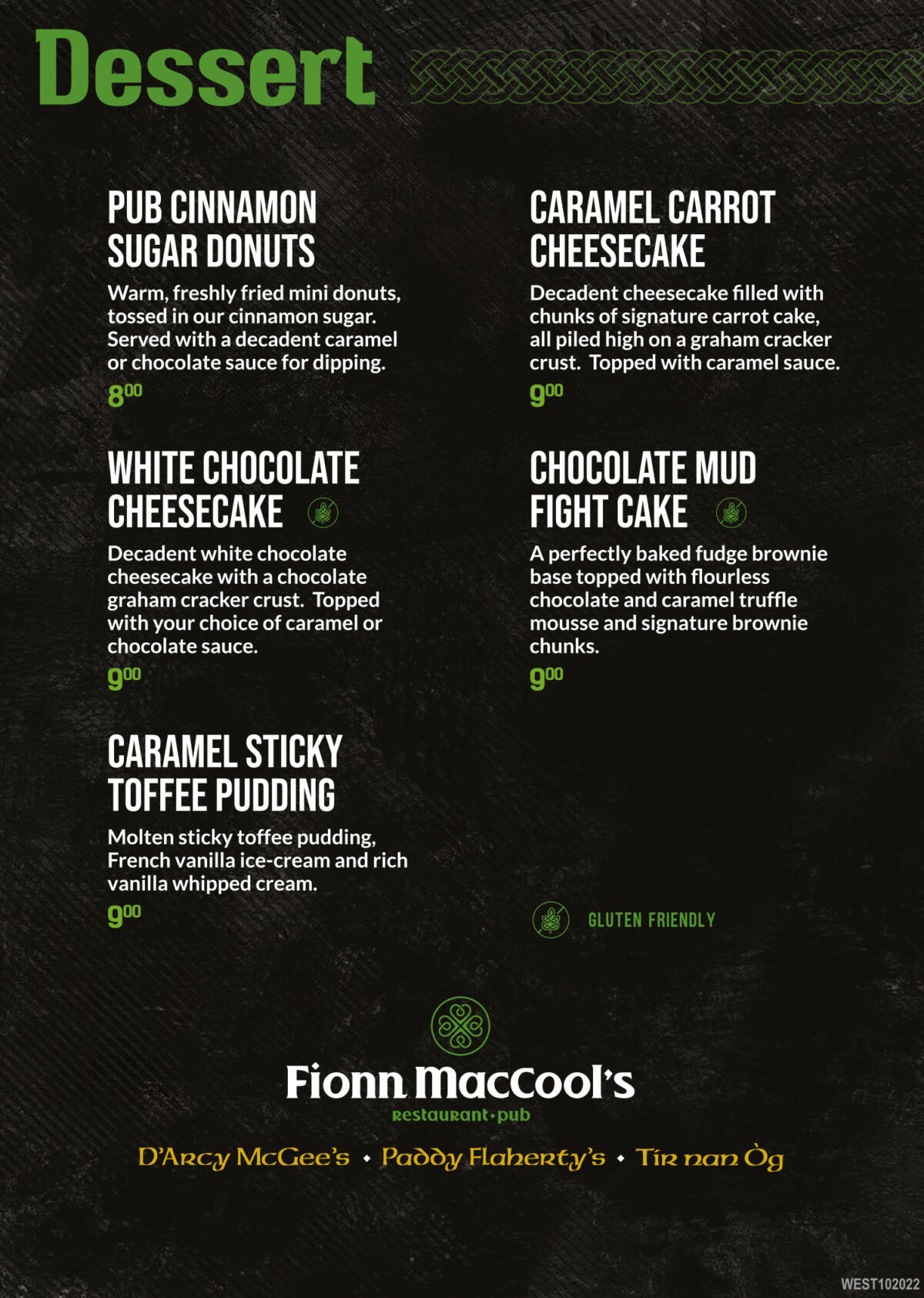 Our menu - Fionn MacCool's